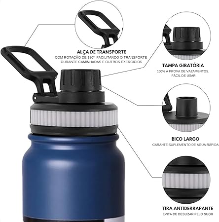 Garrafa De Agua Termica Gelada 800ml Em Aço Inox Antivazamento Com Infusor Com Alça Agua Quente ou Fria Para Academia Treino Caminhada