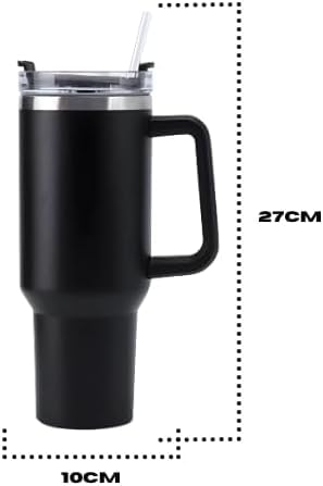 Copo Térmico com Tampa 1200 Ml Caneca Térmica Com Canudo e Tampa Grande Inox Parede Dupla (Preto)