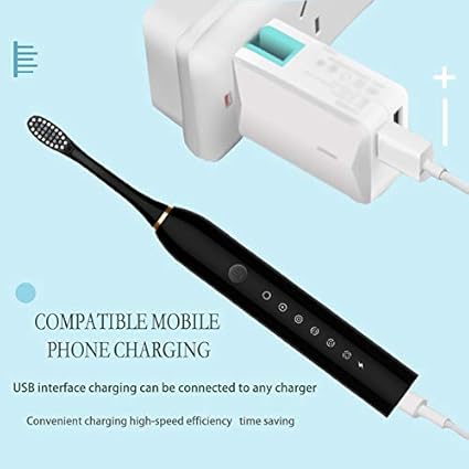 Escova de dentes elétrica sônica recarregável ideal para adultos e crianças, 6 modos opcionais, IPX7 USB, escova de dentes ultrassônica elétrica com temporizador embutido de 2 minutos