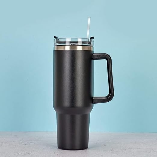 Copo Térmico com Tampa 1200 Ml Caneca Térmica Com Canudo e Tampa Grande Inox Parede Dupla (Preto)
